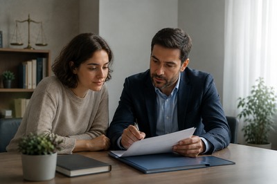 Persona revisando documentación con una figura de apoyo